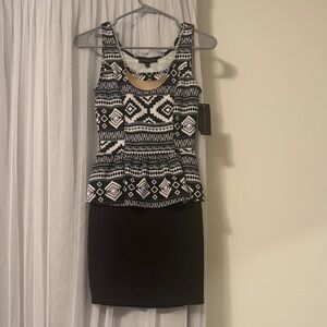 Black and White Geometric peplum  Dress
